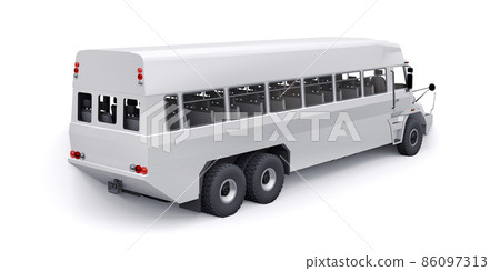 Bus to transport workers to hard to reach areas. 3D illustration. Bus to transport workers to hard to reach areas. 3D illustration. 86097313