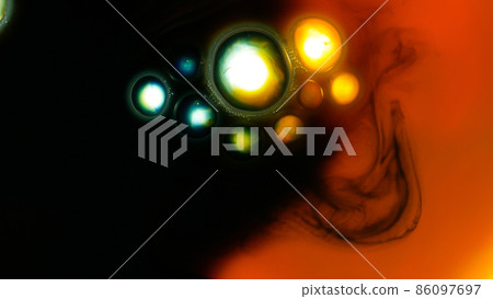 Swinging black smoke and a brightly shining sphere 86097697