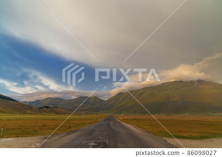 landscape near Castelluccio village in National Park Monte Sibillini, Umbria region, Italy 86098027