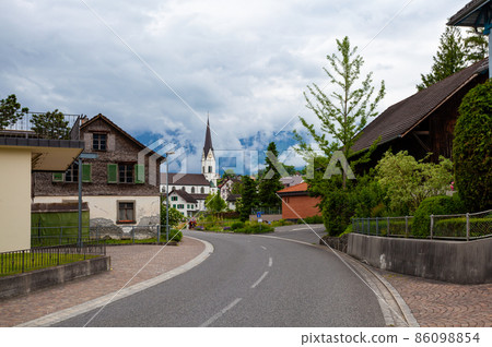 small town with church in Liechtenstein small town with church in Liechtenstein 86098854