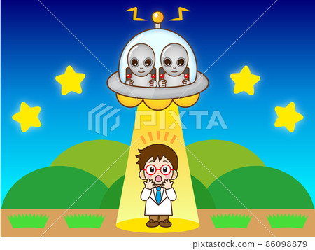 Illustration material of a science boy who encountered an alien in the mountains Illustration material of a science boy who encountered an alien in the mountains 86098879