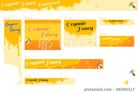 蜂蜜橫幅，帶有有機蜂蜜字符，橫幅集 86099327
