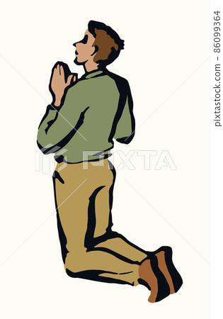 Vector drawing. Adult praying man 86099364