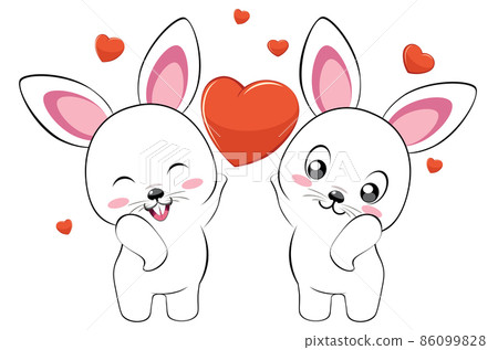 White bunny couple with heart White bunny couple with heart 86099828
