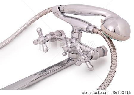 Chrome faucet and shower head (Clipping path) Chrome faucet and shower head (Clipping path) 86100116