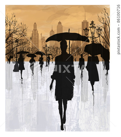 People under rain in New York People under rain in New York 86100716
