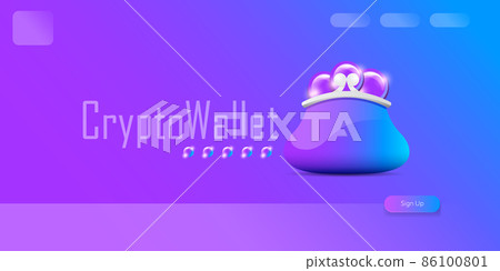 Cryptocurrency wallet concept illustration with wallet and crypto coins isolated on violet background. Crypto wallet landing page and poster design template. Crypto wallet for bitcon, solana, ethereum Cryptocurrency wallet concept illustration with wallet and crypto coins isolated on violet background. Crypto wallet landing page and poster design template. Crypto wallet for bitcon, solana, ethereum 86100801