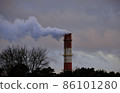 Air pollution, closeup of one big smoking pipe 86101280