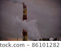 Air pollution, closeup of one big smoking pipe 86101282