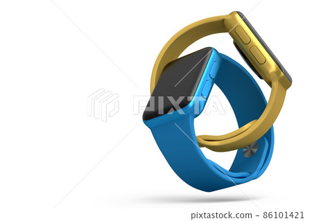 Set of silver smart watches or fitness tracker isolated on white background. 86101421