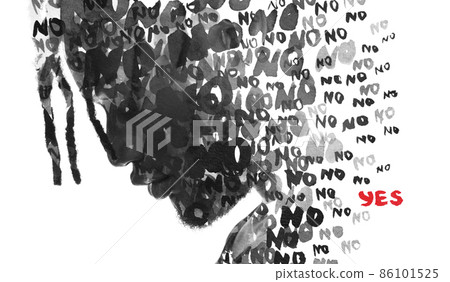 A portrait of a man combined with a word cloud. Paintography. 86101525
