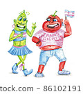 Humorous illustration of a gay cucumber and transgender tomato at a rally 86102191