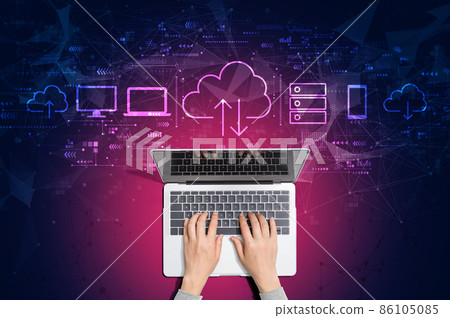 Cloud computing with person using laptop 86105085