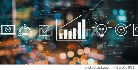 Marketing concept with blurred city lights Marketing concept with blurred city lights 86105091