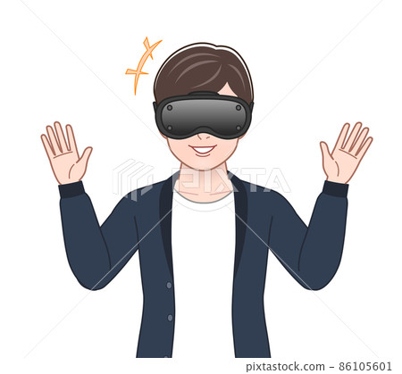 Men enjoying with VR devices Men enjoying with VR devices 86105601
