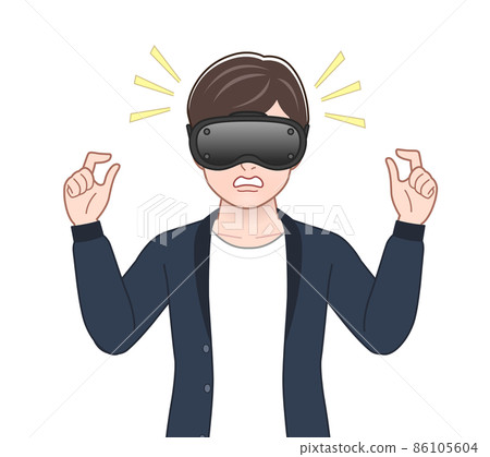 Men enjoying with VR devices Men enjoying with VR devices 86105604