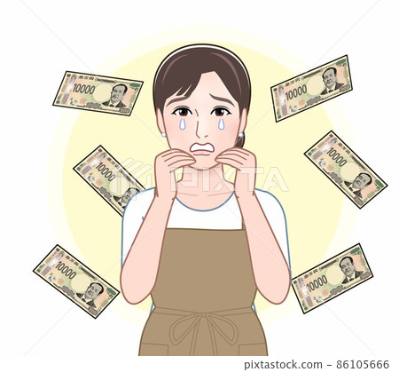 一位女士正在考慮一張新的 10,000 日元紙幣 86105666