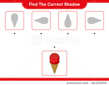 Find the correct shadow. Find and match the correct shadow of Ice Cream. Educational children game, printable worksheet, vector illustration 86108948