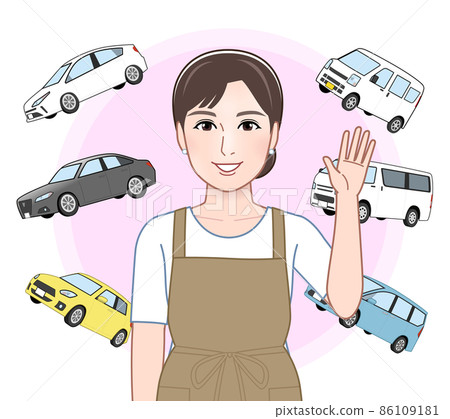 家庭主婦和汽車插圖 86109181