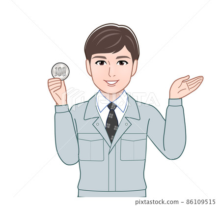A man with a 100-yen coin 86109515