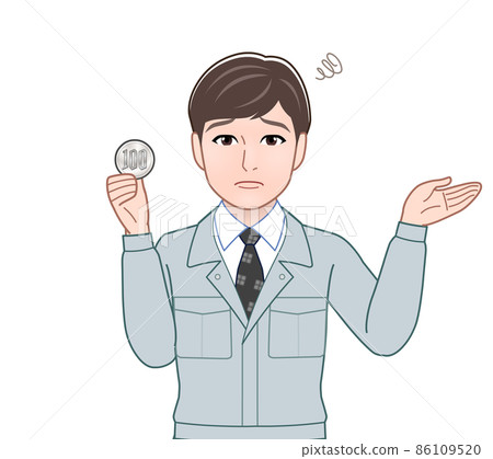 A man with a 100-yen coin 86109520
