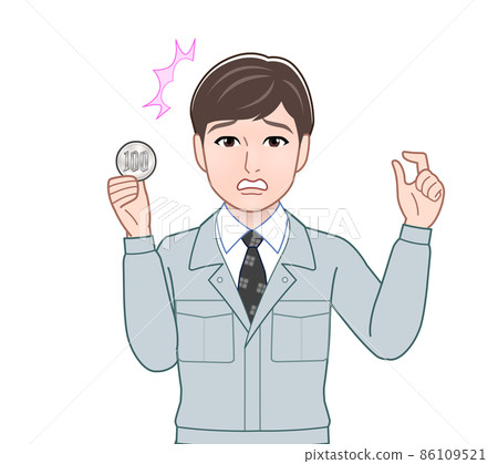 A man with a 100-yen coin 86109521