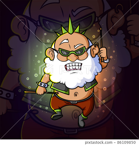 The old punk man with the drum stick esport logo design 86109850