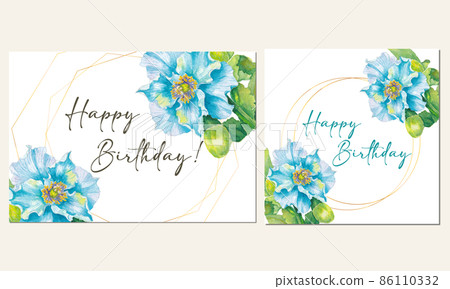 Two types of birthday card designs with blue poppy watercolor illustrations Two types of birthday card designs with blue poppy watercolor illustrations 86110332