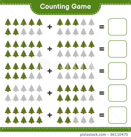 Counting game, count the number of Christmas Tree and write the result. Educational children game, printable worksheet, vector illustration 86110470
