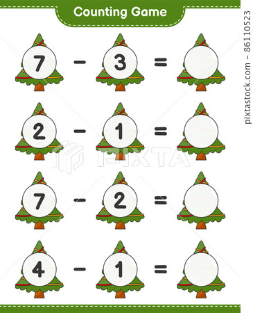 Counting game, count the number of Christmas Tree and write the result. Educational children game, printable worksheet, vector illustration 86110523