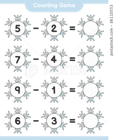 Counting game, count the number of Snowflake and write the result. Educational children game, printable worksheet, vector illustration Counting game, count the number of Snowflake and write the result. Educational children game, printable worksheet, vector illustration 86110553