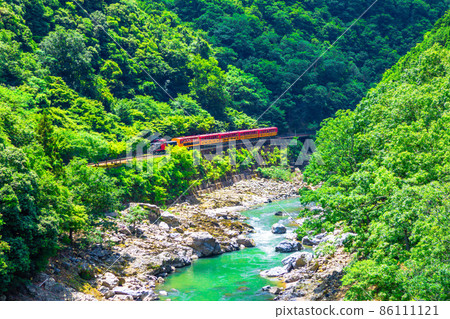 Fresh green Hozukyo and trolley train Fresh green Hozukyo and trolley train 86111121