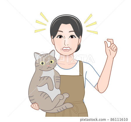 拿著虎斑貓的女性 86111610