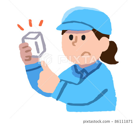 Female in work clothes to inspect by pointing finger (hand-painted color) Female in work clothes to inspect by pointing finger (hand-painted color) 86111871