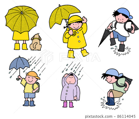 Children's school life Saijiki It rains 86114045
