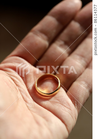 我手掌上有一枚古老的純金戒指，這是我祖母留下的紀念品 86114377