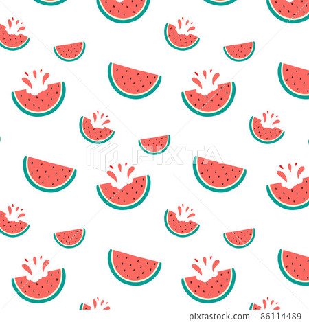 Vector seamless pattern with juicy slices of watermelon. Summer pattern with watermelon. 86114489
