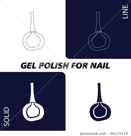 Nail polish. In lines and solid fill for dark and light backgrounds. Objects and materials for a beauty and fashion salon. Vector illustration. 86115174