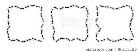 Black ants square border. Ants forming rectangular shape isolated in white background. Vector illustration 86115189