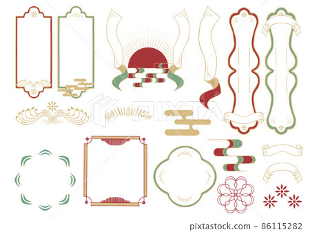 Retro Japanese pattern frame material Sunrise icon set New Year's card Japanese style New Year's wedding invitation handwritten style 86115282