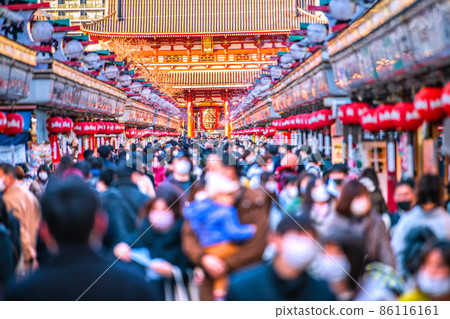 日本的東京城市景觀首次在全國超過50,000人......東京連續4天超過10,000人......淺草寺的許多人= 22天 日本的東京城市景觀首次在全國超過50,000人......東京連續4天超過10,000人......淺草寺的許多人= 22天 86116161