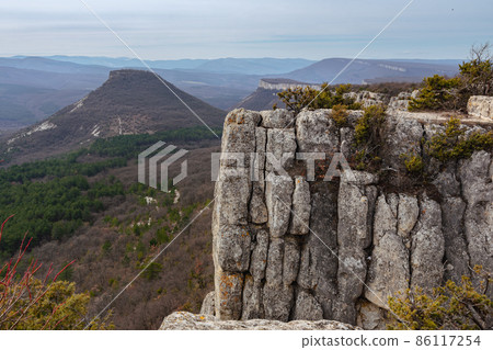 View from Beshik-Tau mountain in spring. Bakhchysarai, Crimea 86117254
