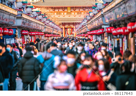Tokyo cityscape in Japan for the first time over 50,000 people, the highest number for 5 consecutive days in Japan, Tokyo, the highest number for over 10,000 people for 4 consecutive days ... = 22nd, Sensoji Temple 86117643