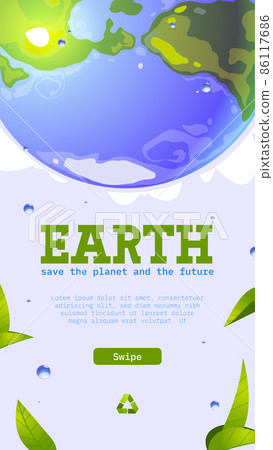 Save Earth planet cartoon web banner with globe 86117686