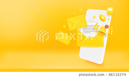 Sending and receiving messages via modern mobile phone. 3d vector banner with copy space 86118374