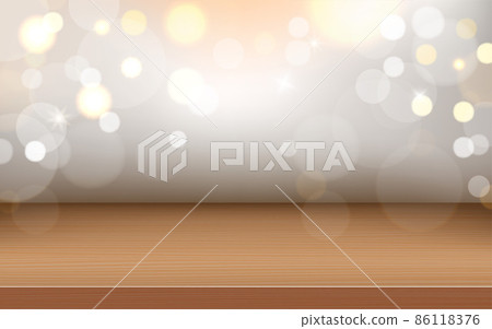 Wood show case with bokeh effect. Vector 3d illustration 86118376