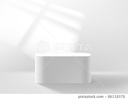 Empty white studio with podium sunlight of the window. Vector 3d illustration Empty white studio with podium sunlight of the window. Vector 3d illustration 86118378