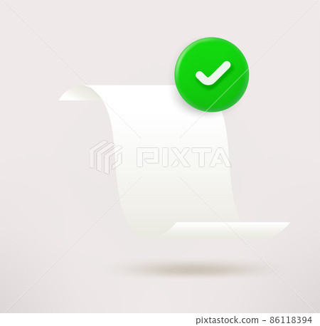 Paper sheet icon with checkmark. 3d vector icon 86118394