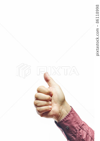 Hand showing thumb up sign against isolated on white background 86118998