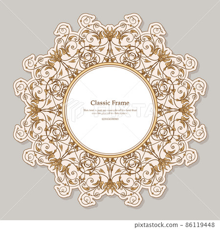Baroque frame decor. Detailed rich ornament graphic line art. 86119448